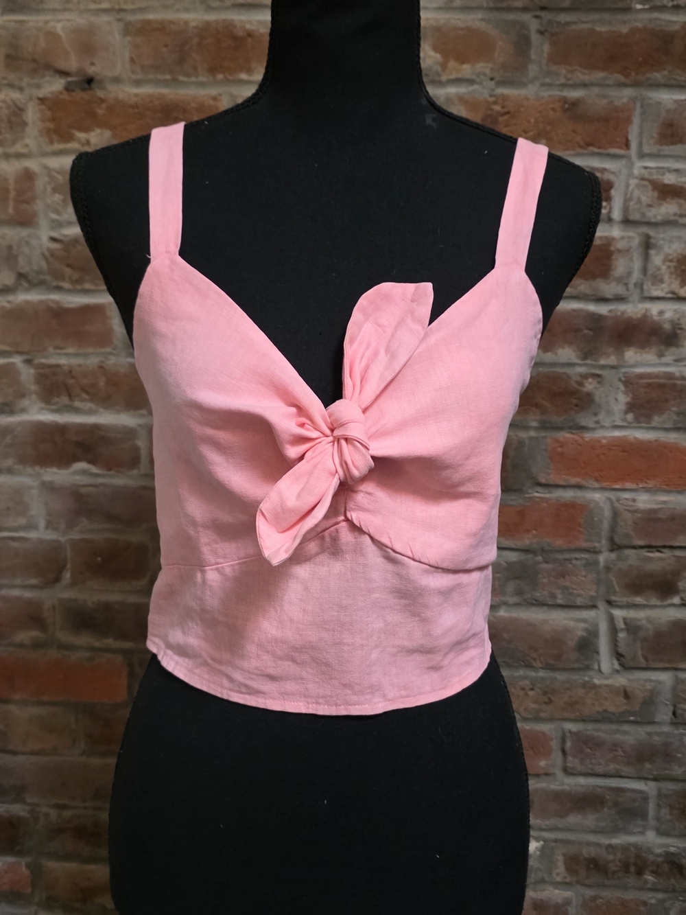 Universal Thread Pink Tie Front Smocked Back Crop Cami Top L